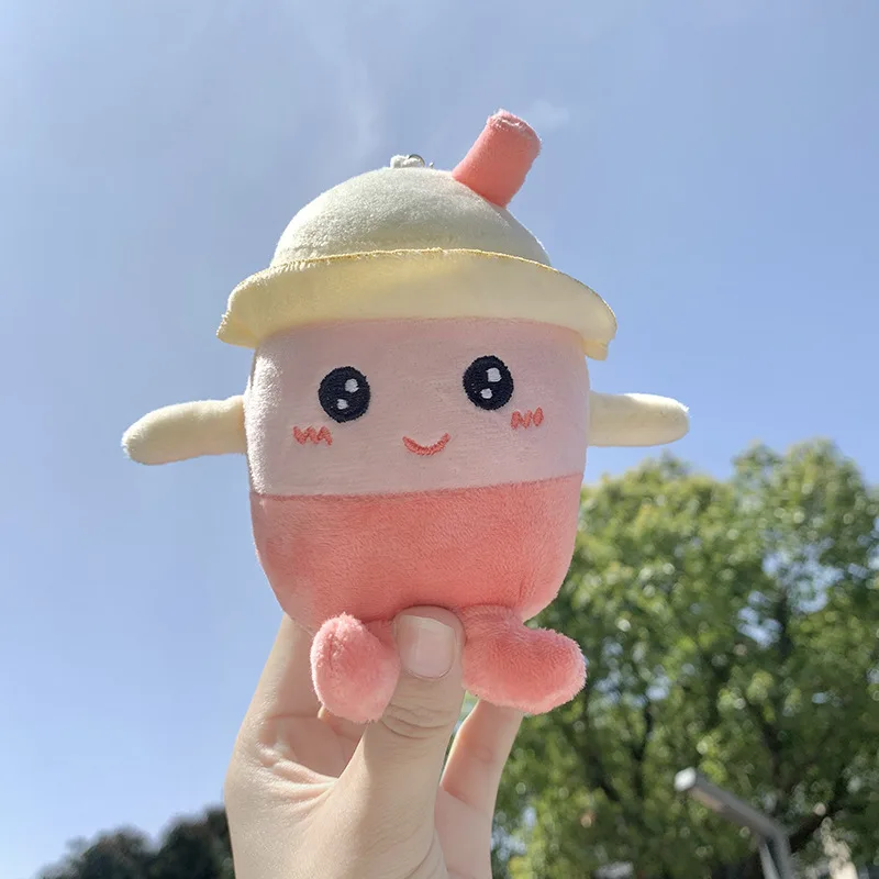Boba-버블 티 플러시 장난감, 귀여운 플러시 컵 모양의 실제 음식 부드러운 봉제 키 체인 아이 생일 선물