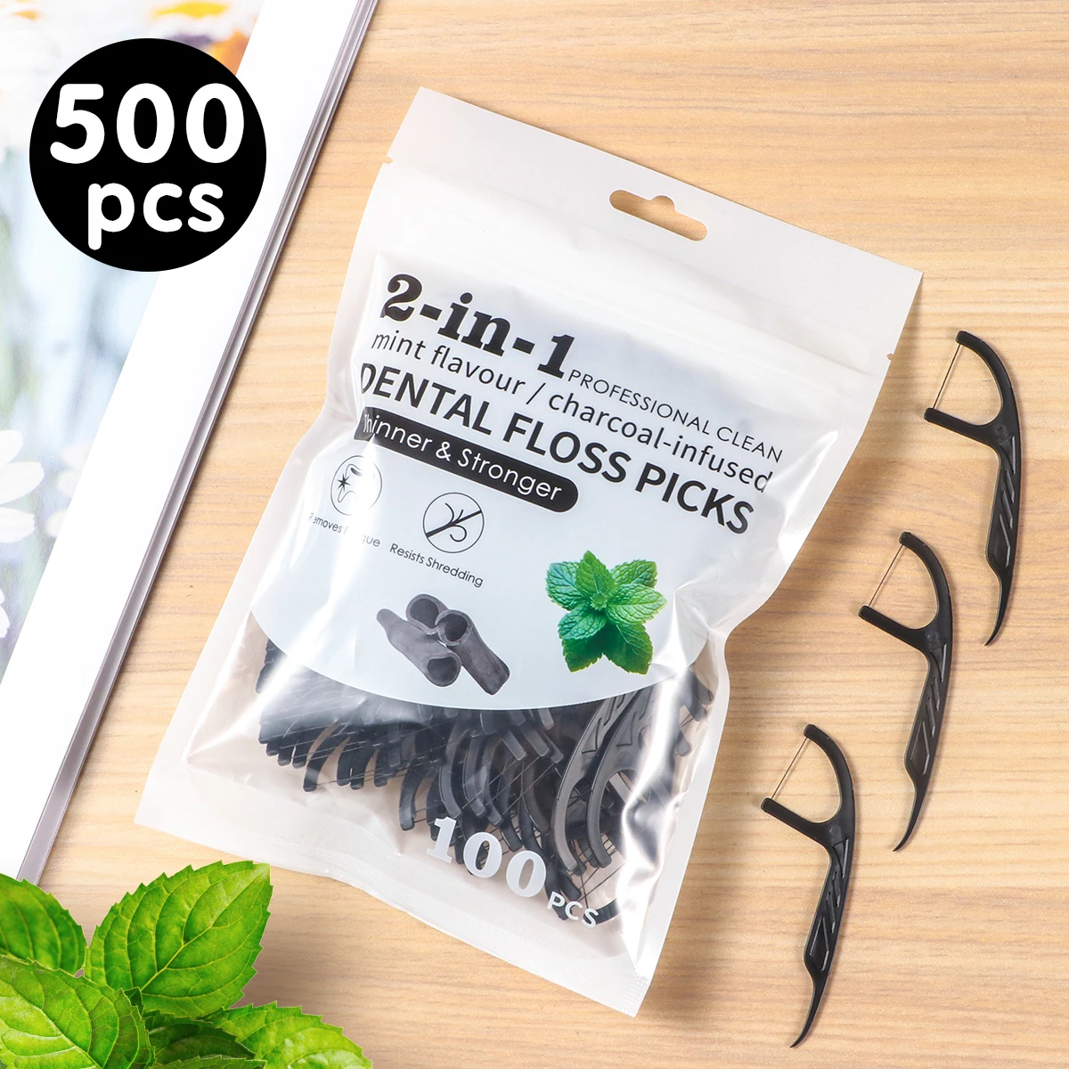 Dental Floss 500/300/100/30pcs Large Mouthed Mint Bamboo Charcoal Dental Floss Fresh Breath Cleaning