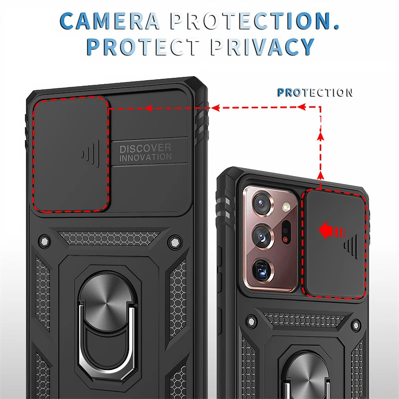 Ultimate Protective Slide Lens Case with Metal Ring Stand - Durable PC+TPU Back Cover