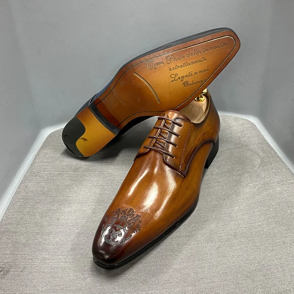 Classic Business Shoes Men Oxford Derby Genuine Leather Pointed Toe Fashion Lace Up High Quality Office Wedding Formal Shoe Male