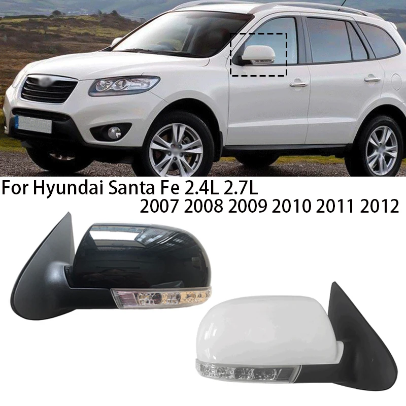 

Car Folding Side Rearview Mirror For Hyundai Santa Fe 2.4L 2.7L 2007 2008 2009 2010 2011 2012 Auto Accessory 6/8 PINS With Lamp