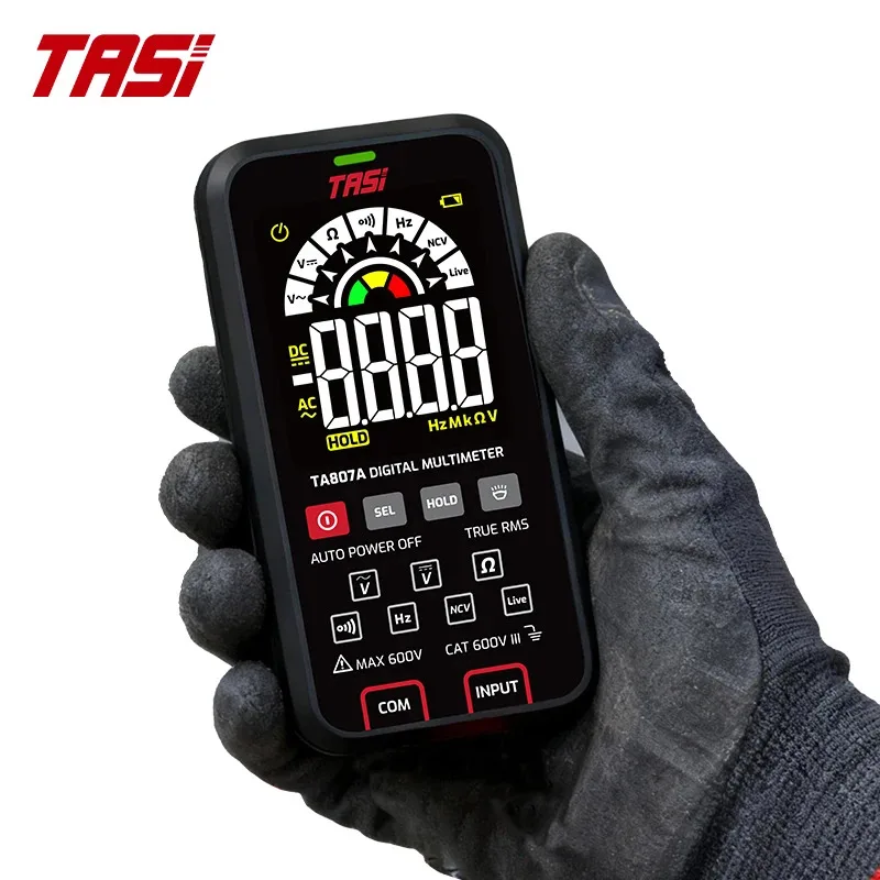 TA807A 고급 터치형 스마트 멀티미터 6000 카운트 충전식 AC/DC 전압 테스터 True RMS 저항/커패시턴스 LED 표시기