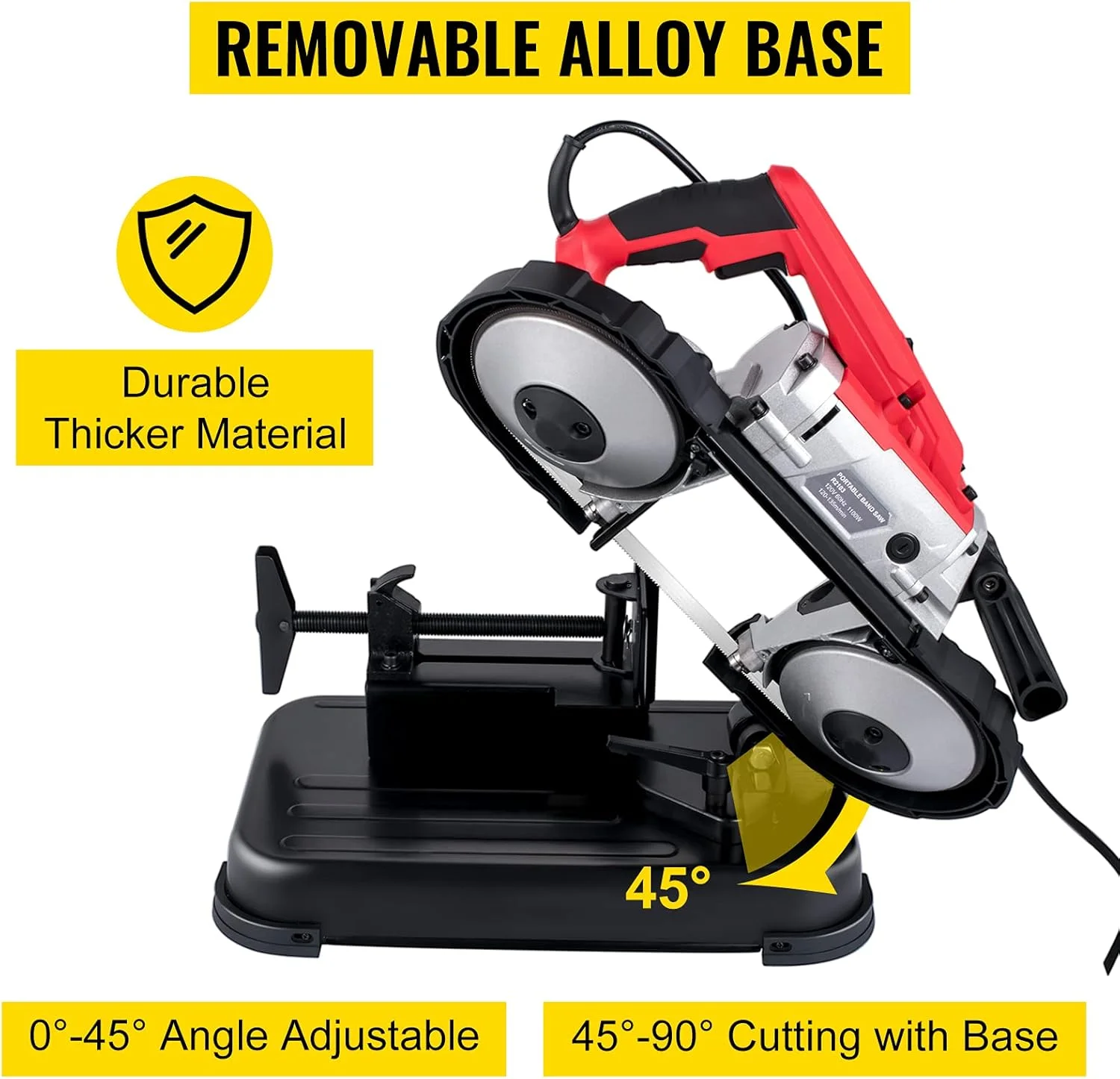 Portable Band Saw, 110V Removable Alloy Steel Base Corded Band Saw, 5 Inch Cutting Capacity Hand held Band Saw,Variable