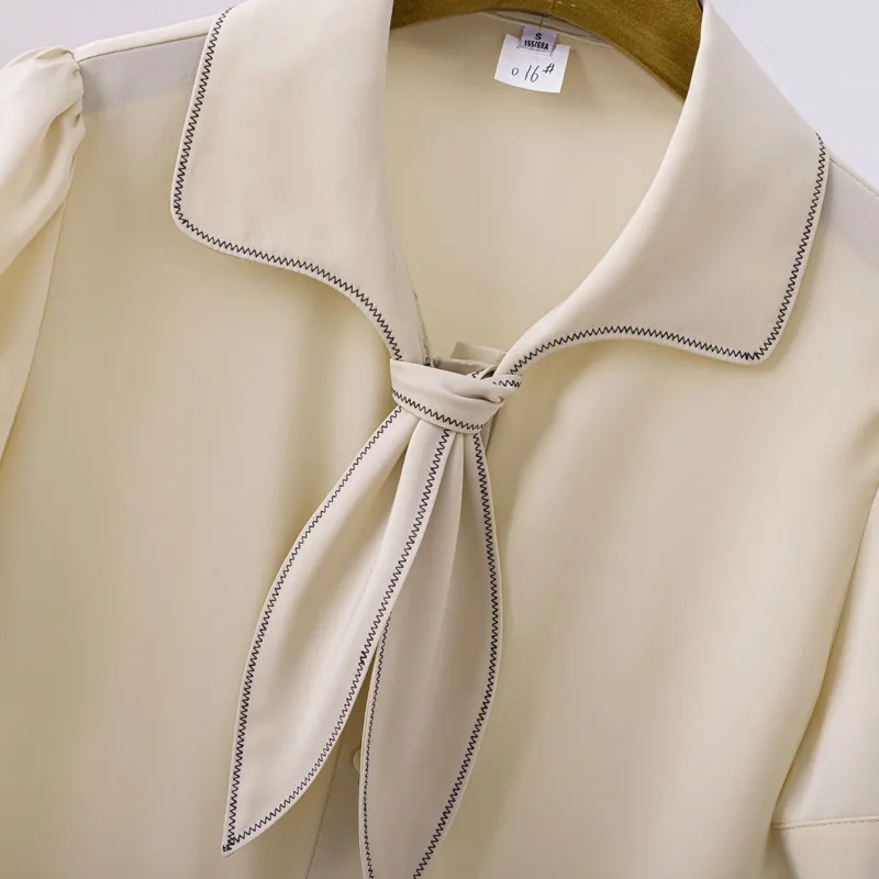 NAVIU Short Sleeve Women Shirt Bow Collar Chiffon Blouses Shirt Ladies Tops Blouse Femal Blusas Mujer De Moda 2024 Women Clothes