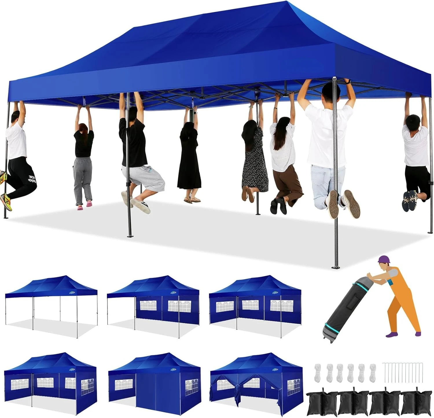 

Heavy Duty Pop up Canopy Tent with 6 sidewalls Easy Up Commercial Outdoor Canopy Wedding Party Tents for Parties Waterproof