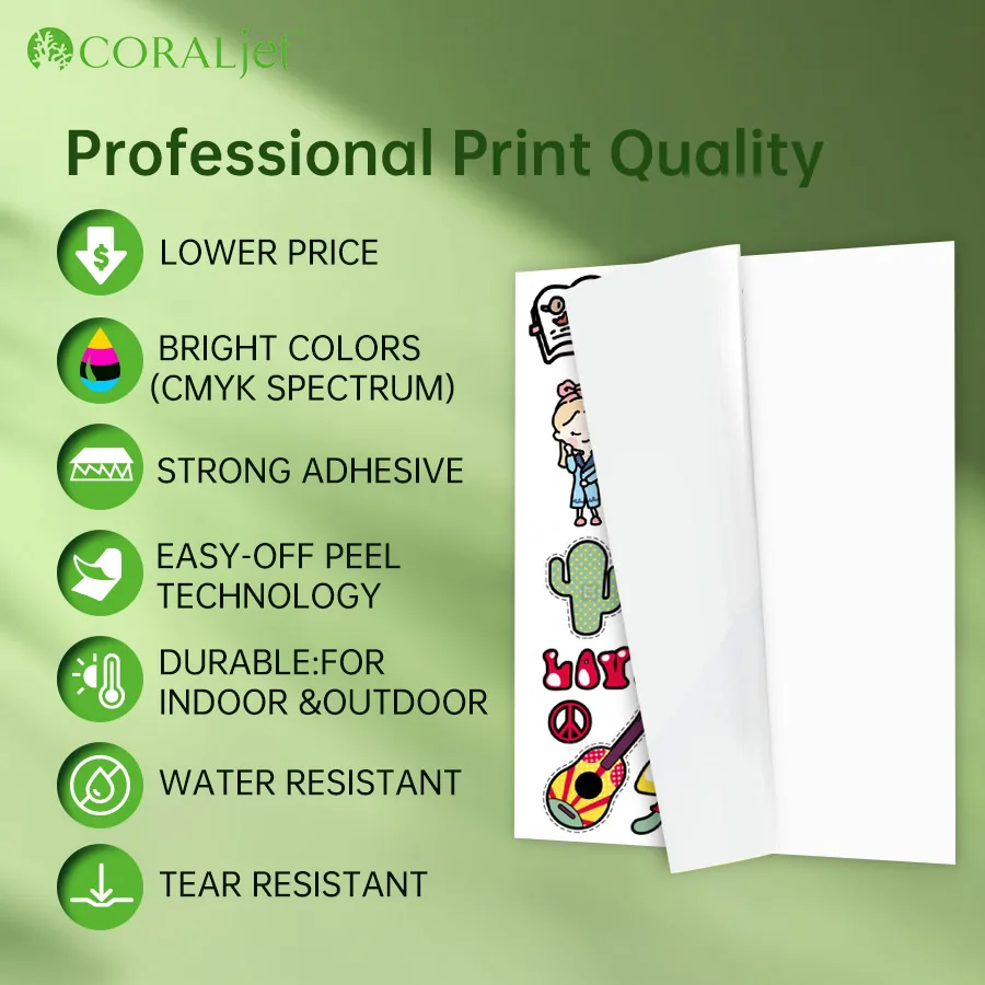 Printer Sticker Paper Coraljet 20 50 sheets 8.3"x11.7"(A4) 4x5(A6) Waterproof Self-Adhesive for Inkjet