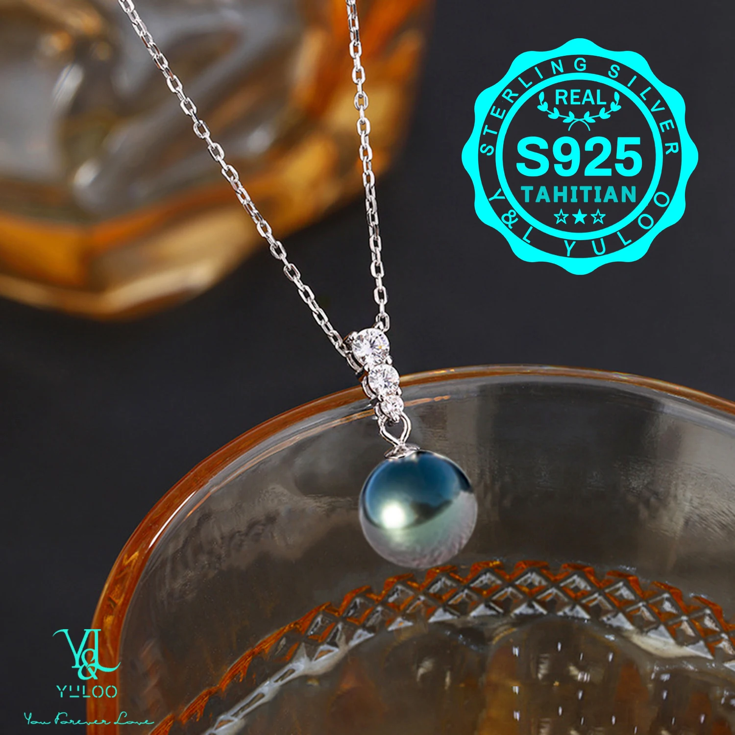 Genuine Tahitian Seawater Round Black Pearls 12-13MM Pendant Necklace-925 Sterling Silver 18+2 Inch