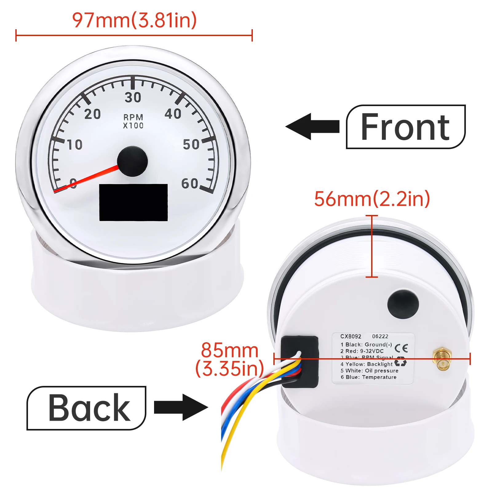 HD 85mm 3 in 1 Digital Boat Tachometer Gauge 3000/4000/6000/8000RPM Tacho meter With Oil Pressure Hours Water Temp for car truck