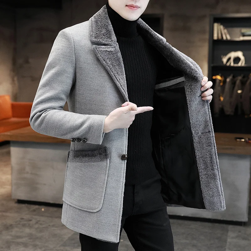 AutumnWinterCoatsMenKoreanWoolenSlimFitLongJacketMaleCasual