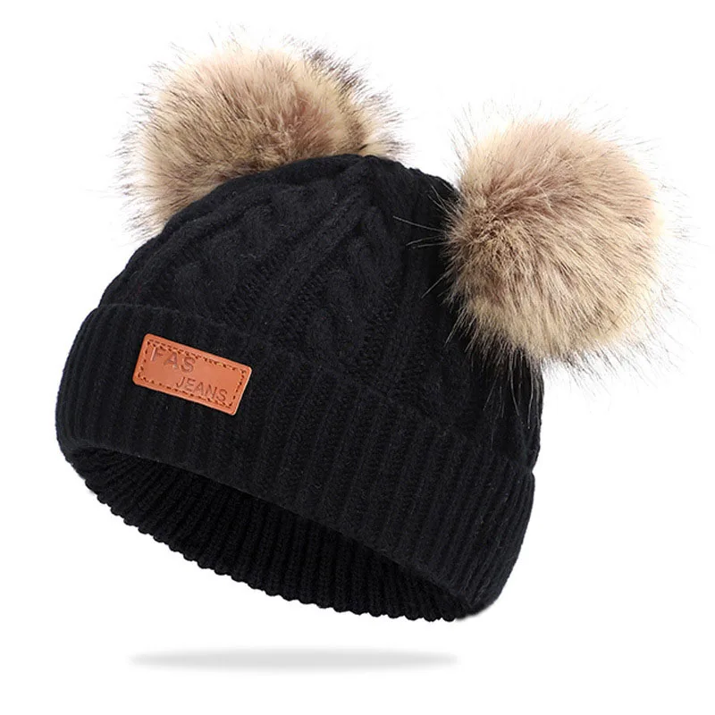 Adorable Wool Pompom Kids' Knitted Beanie - Warm Autumn/Winter Hat