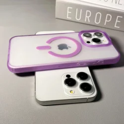 Luxury Matte Magnetic Wireless Charging Case - Clear Shockproof Bumper Cover - iPhone 12 Pro (PURPLE)