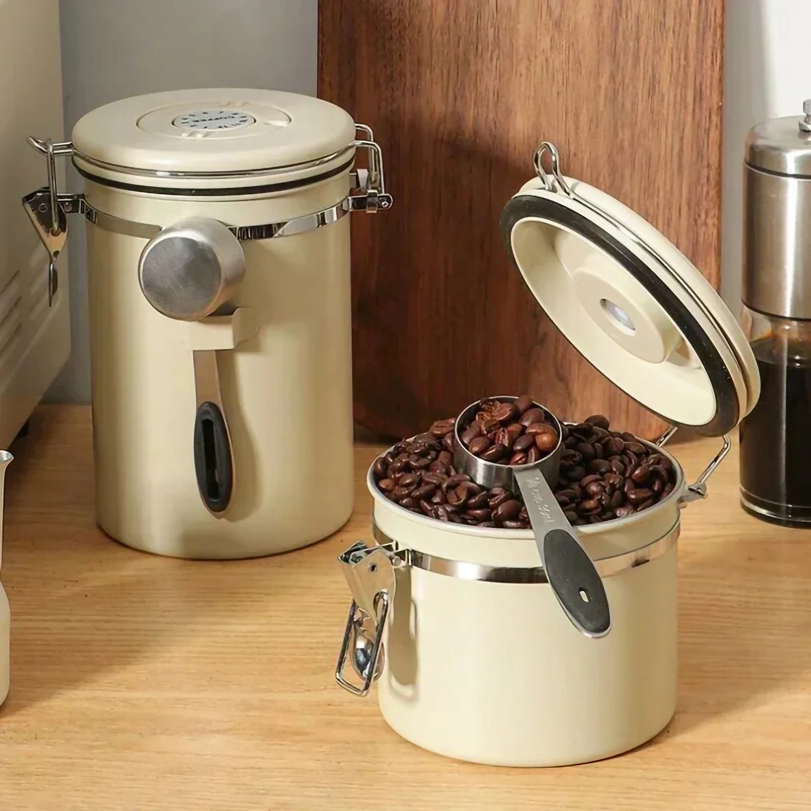 

1.2L/1.5L Stainless Steel Airtight Coffee Container Coffee Bean Tea Sugar Airtight Kitchen Food Storage Organizer Container