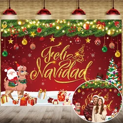 Festive Feliz Navidad Christmas Party Backdrop and Decorations - Spanish Holiday Celebration Supplies (Red)