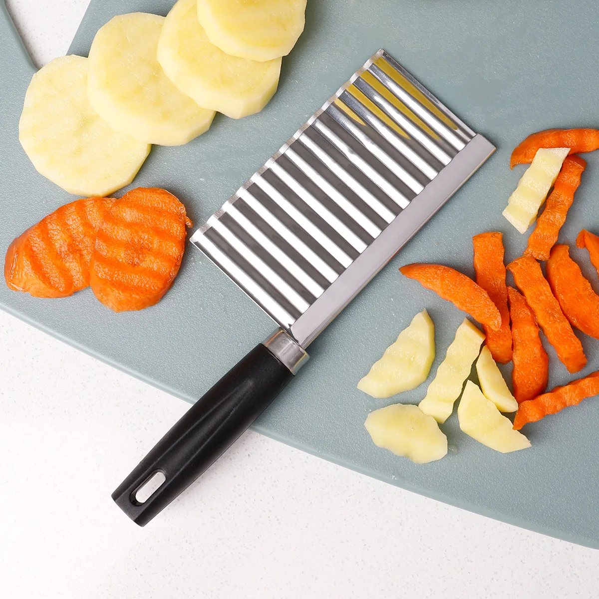 Stainless Steel Wavy Knife Potato Chip Slicer Dough Vegetable Fruit Chopper French Fry Maker Tools Cooking Kitchen Potato Cutter vegetable slicer,french fry cutter