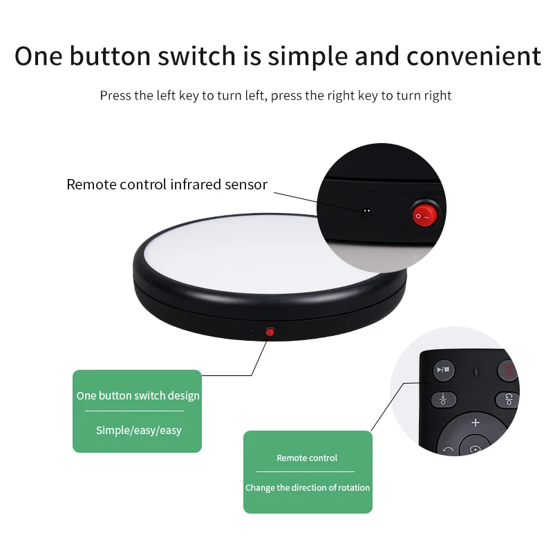 45cm 9 Colorful Luminous Turntable Remote Control Rotating Exhibition Table 360° Mute Electric Photographic Stage 100KG Load