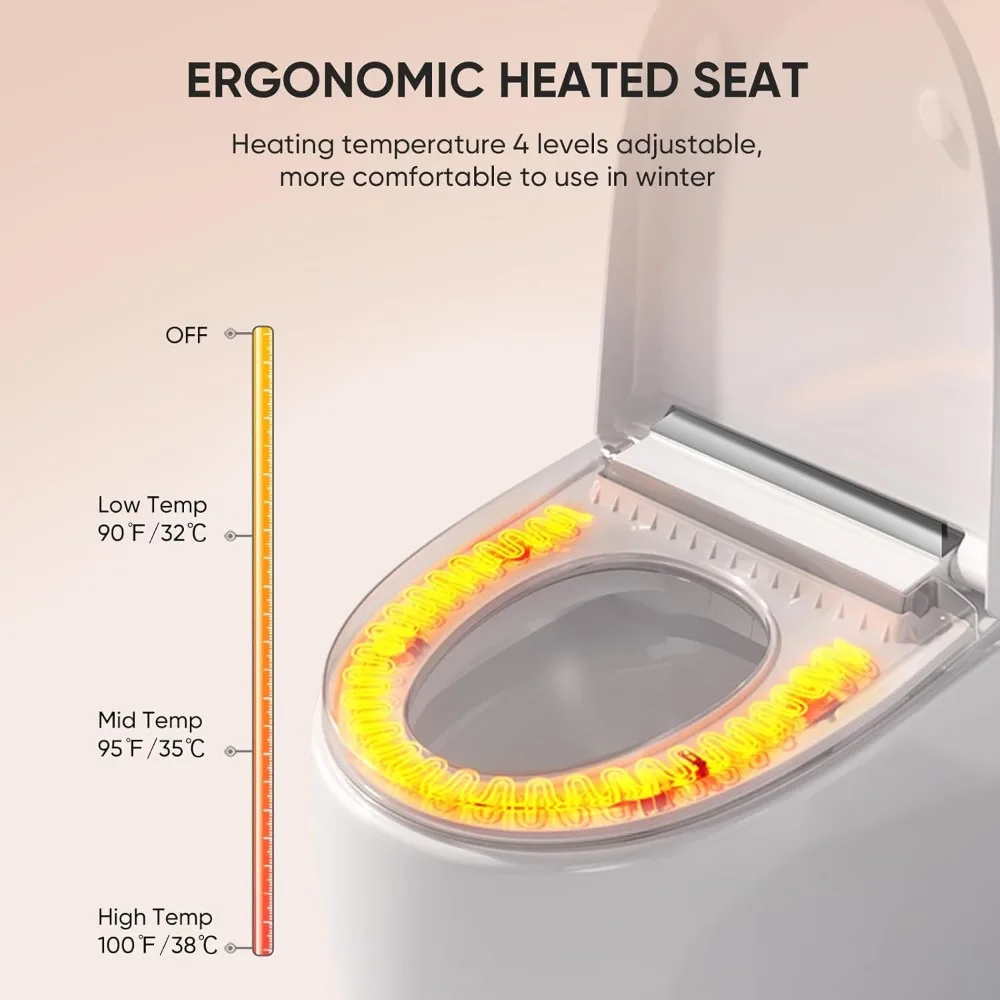 Smart Toilet with Built-in Heated Seat, Auto Flushing, Adjustable Seat Temp, Flush Remote Control, Elongated, Tankless Toilet 6