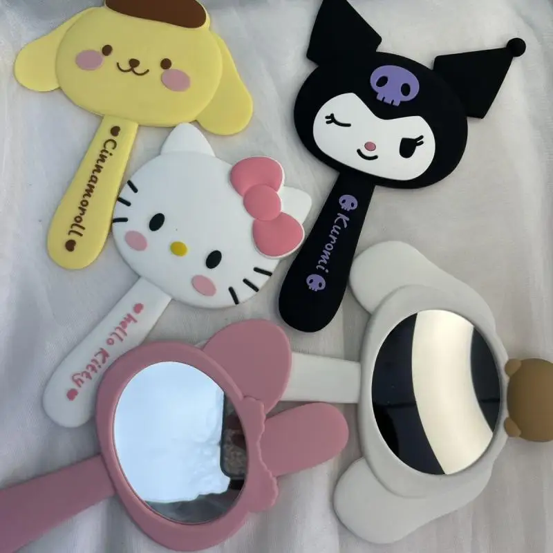 

Kawaii Sanrio Handheld Makeup Mirror Kuromi Accessories Cute Anime Portable Silicone Drop-Proof Makeup Mirror Toys for Girl Gift
