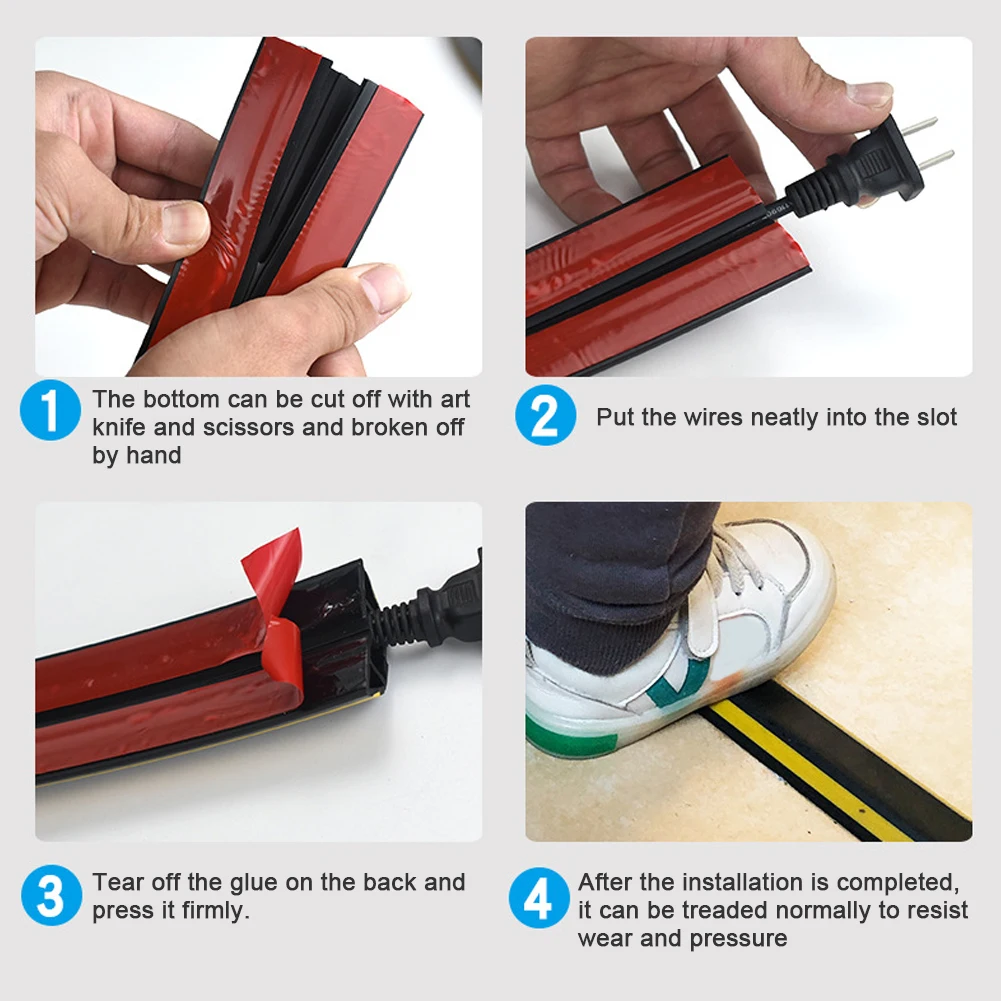 2m Floor Cable Cover Flexible PVC Home Office Self Adhesive Indoor Outdoor Wire Hider Workshop Practical Cuttable Protector tv cord cover