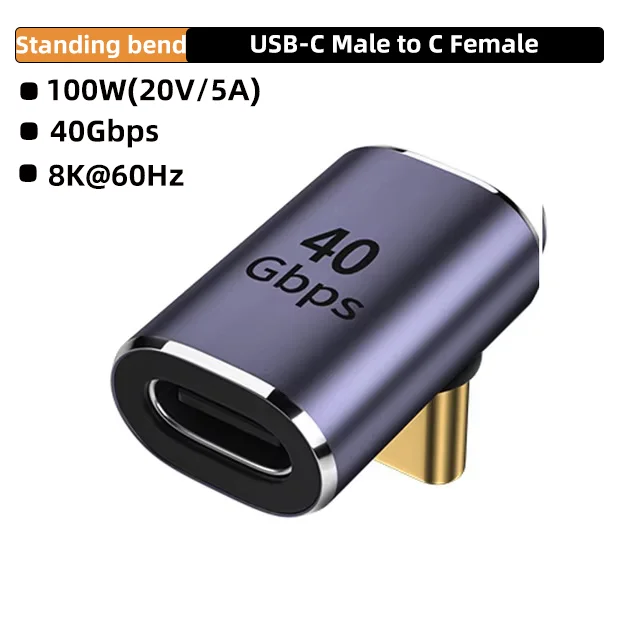 Adaptador USB4.0 40Gbps OTG tipo C de 90 grados 100W 5A USB C a tipo C convertidor de carga rápida adaptador de datos USB C para Macbook 8K60HZ