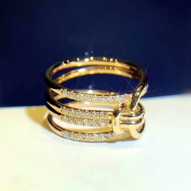 Huitan New Cross Design Gold Color Rings for Women Luxury Paved Sparking Cubic Zirconia Wedding Bands Party Statement Jewelry