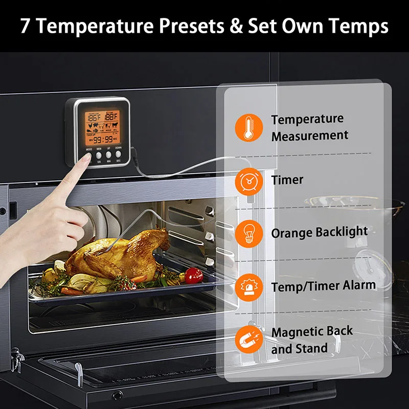 ThermoPro TP16S Digital Oven Thermometer Kitchen Meat Thermometeer With  Timer Backlight BBQ Thermometer