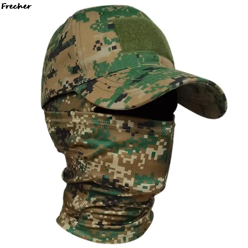 Men Camouflage Snapback Hat Jungle Hiking Balaclava Full Face Cover Military Headgear Male Summer Breathable Cycling Cap Anti-UV