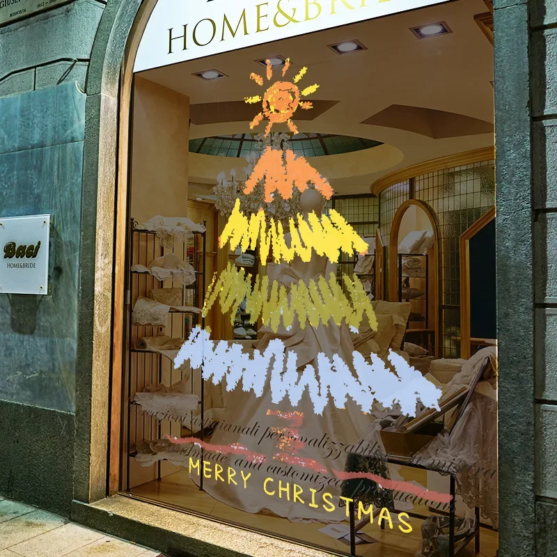 Christmas Tree Stickers Retail Store Wall Art Canvas Display Window Glass Door Decoration Static Cling Christmas Decorative