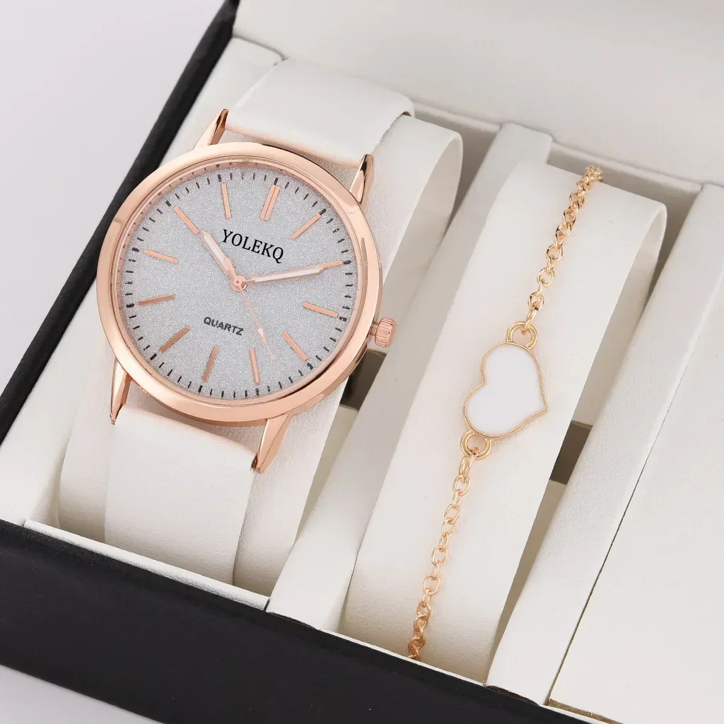 2pcs Set Women Watches Fashion Casual Ladies Quartz Wristwatches Leather Strap Watch Women Female Clock for Girl Gift (No Box) 3