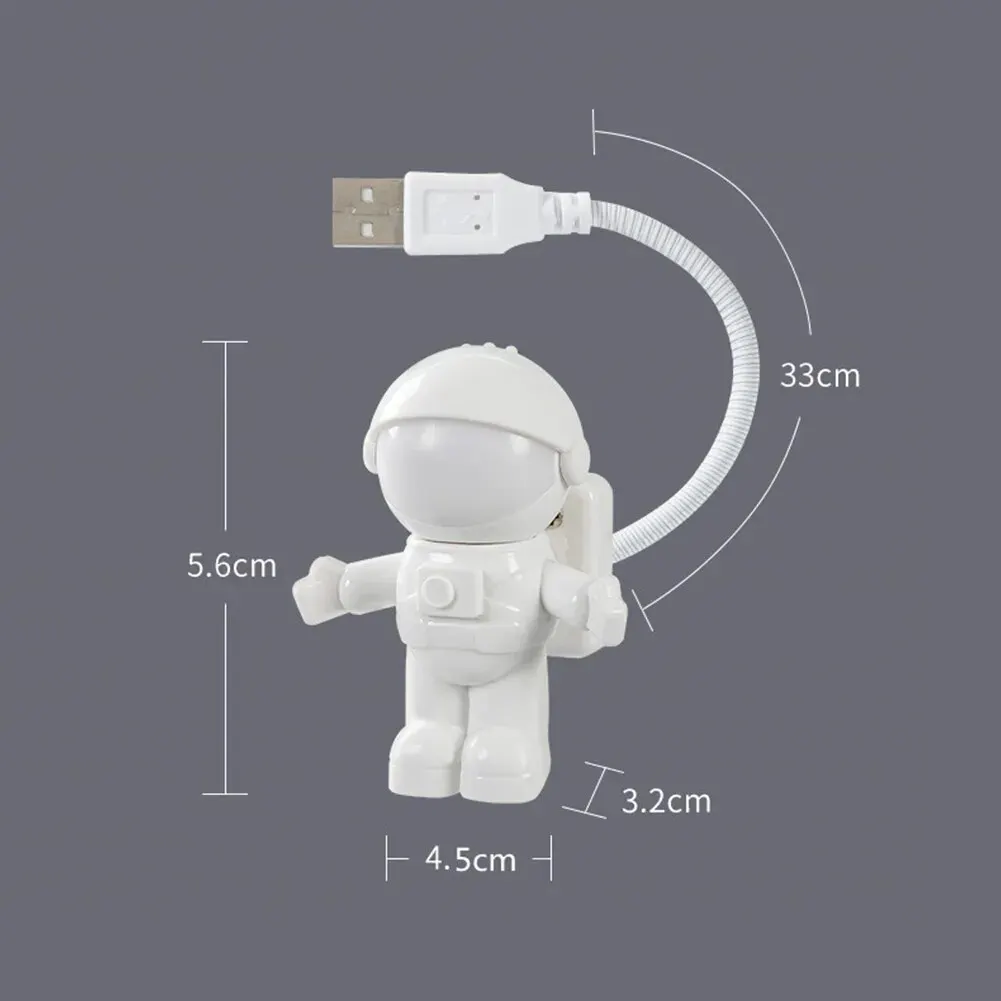 휴대용 USB 전원 야간 조명, 흰색 우주 비행사 모양 독서 책상 램프, DC 5V LED 조명, 컴퓨터 노트북 PC 조명 공간