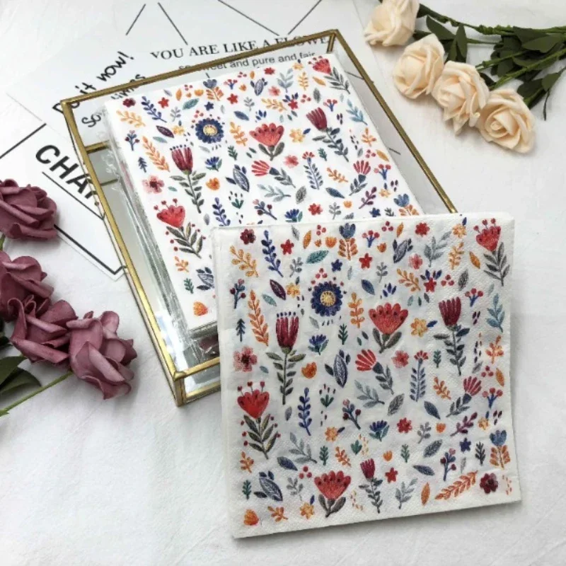 Paper Napkins Colourful Napkins Printed Square Paper Napkins Restaurant Floral Facial Tissue Hotel Wedding Table Setting Pure Wood Pulp Paper