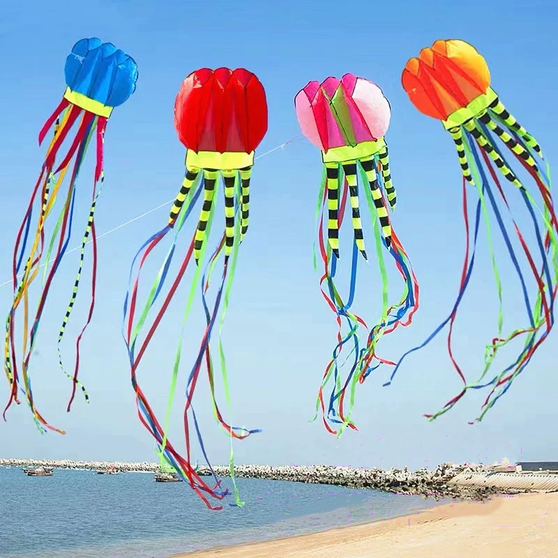 

free shipping 8m jellyfish kites flying toys for kids kites line outdoor sports beach kites reel inflatable toy flying snake koi