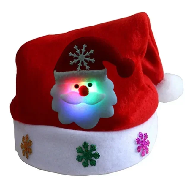 thumbnail image 1 of Gorros navideños con luces LED, gorro de Papá Noel, muñeco de nieve, alce, gorro navideño para adultos y niños, suministros festivos para fiestas de Año Nuevo, 1 of 5
