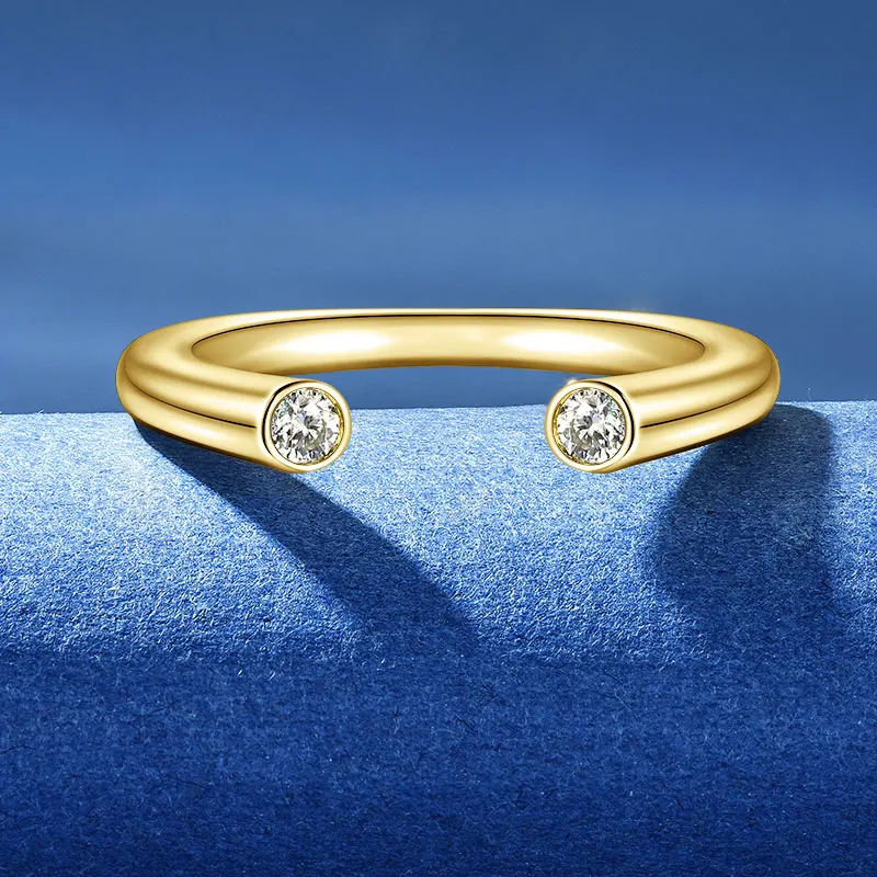IOGOU Offener Ring aus 925er-Sterlingsilber mit doppeltem Diamant für Frauen und Mädchen, Geburtstagsgeschenk, D-Farbe, VVS1, runder Moissanit-Ring, Schmuck – Detail 10