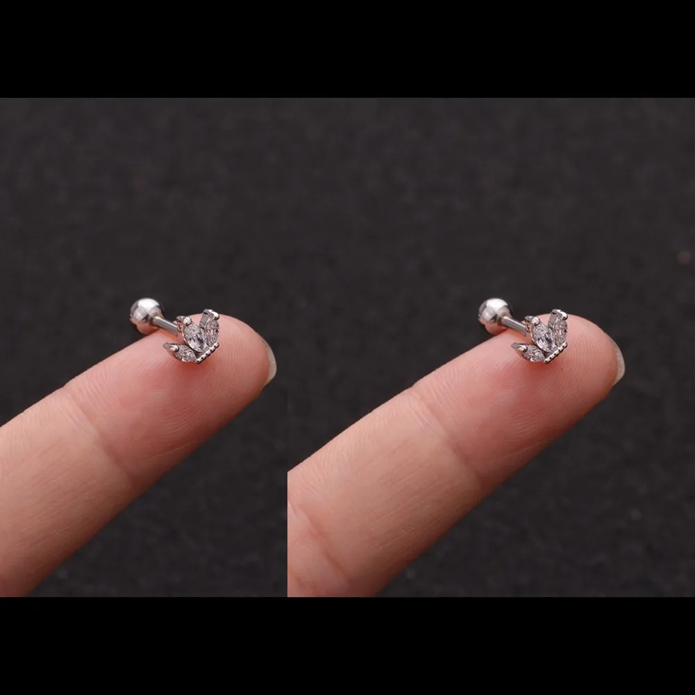 2PC 16G Fully Titanium Steel Small Cartilage Stud Earring Cubic Zirconia Helix Tragus Conch Screw Back Earring Piercing Jewelry 