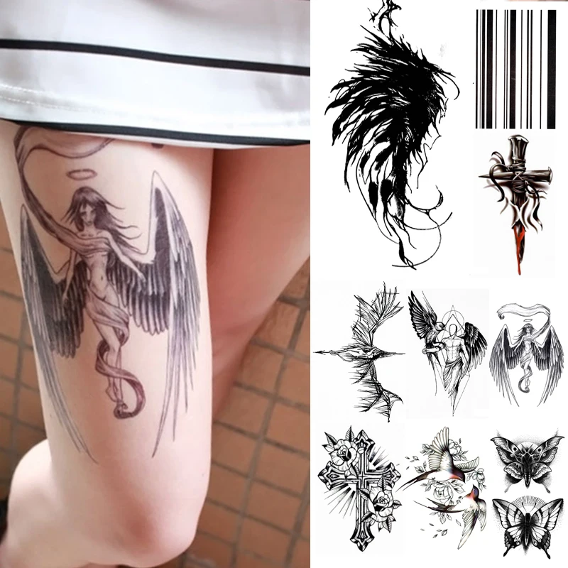 Tatuagem temporária à prova dwaterproof água adesivos de bloqueio do  coração anjo bonito bruxa cruz suco tatuagem adesivos na moda legal falsa  tatuagem para mulher - AliExpress