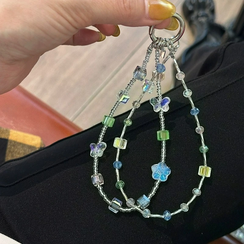 오리지널 클로버 크리스탈 휴대폰 체인, 손목 비즈 가방 펜던트