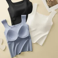 For 35-105kg 2025 New Seamless Plus Size Camisole Top for Women with Fixed Cup Build-in Bra Beautiful Back Underwear Tummy Cover - Image 4