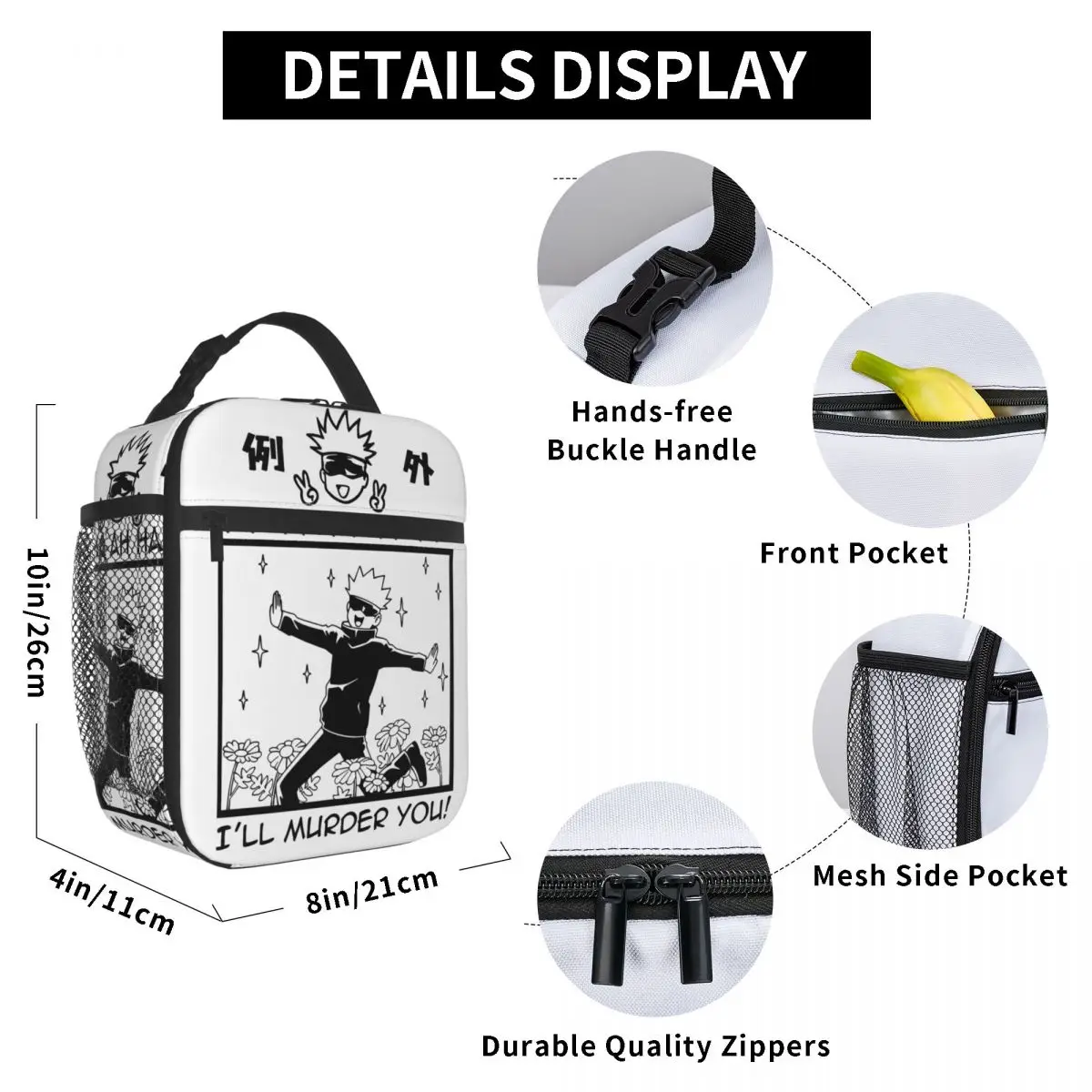 Gojo Satoru Jujutsu Kaisen Accessories Insulated Lunch Bag For School Food Container Reusable Thermal Cooler Lunch Box 6