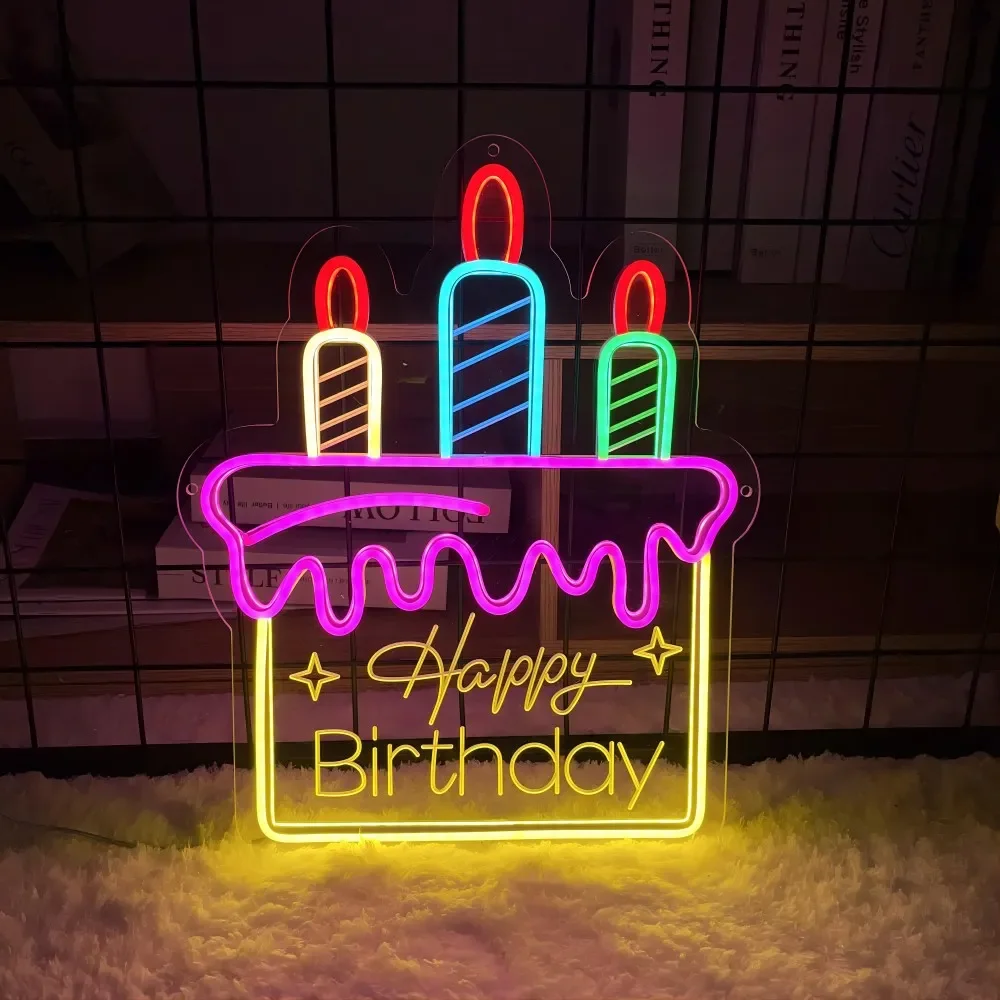 

Celebrating Children Happy Birthday Cake Neon Sign Personality Led Light For Bedroom Decoration Neon Lamp on The Wall Decor
