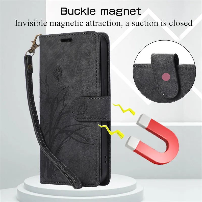 Embossed Leather Wallet Phone Case with Card Slots and Flip Cover