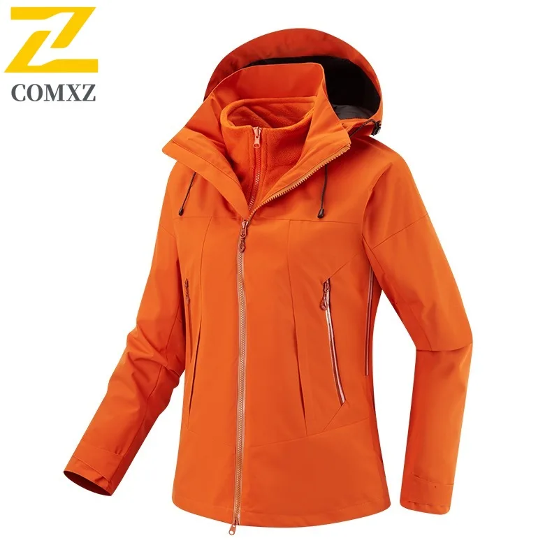 COMXZ Men Biker Jacket Warm Solid Color Multi-Pocket Outdoor Hunting Travel Coat 3 in 1 Work Minimalist Wear Resistant Outerwear