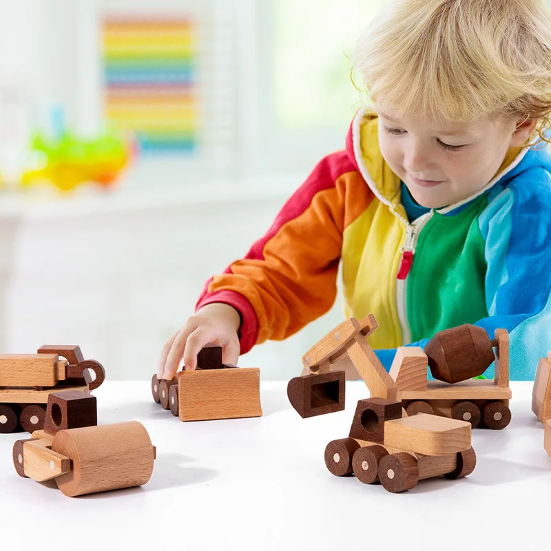 Wooden Toys Engineering Vehicles Excavators Bulldozers Model Toy Simulation Vehicle Desktop Ornaments Montessori Education Gifts - 5