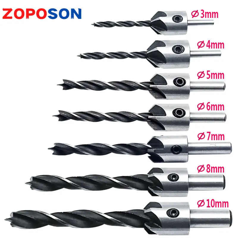 

8pcs Three Point Woodworking Counterbore Drill High Speed Steel Counterbore Drill Woodworking Three Point Counterbore Drill Set