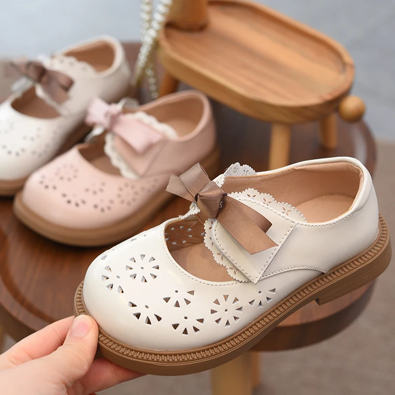 Girls' Shoes Children's Genuine Leather Summer New Princess New Chinese Style Girls Hollow Soft Soled Leather Shoes Single