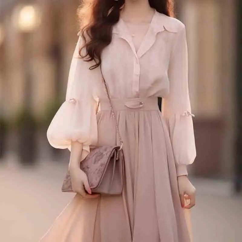 2 Piece Sweet Women Pink Chiffon Skirt Sets Spring Autumn Korean Fashion New Elegant Casual Long Sleeve Office Lady Shirt Suit