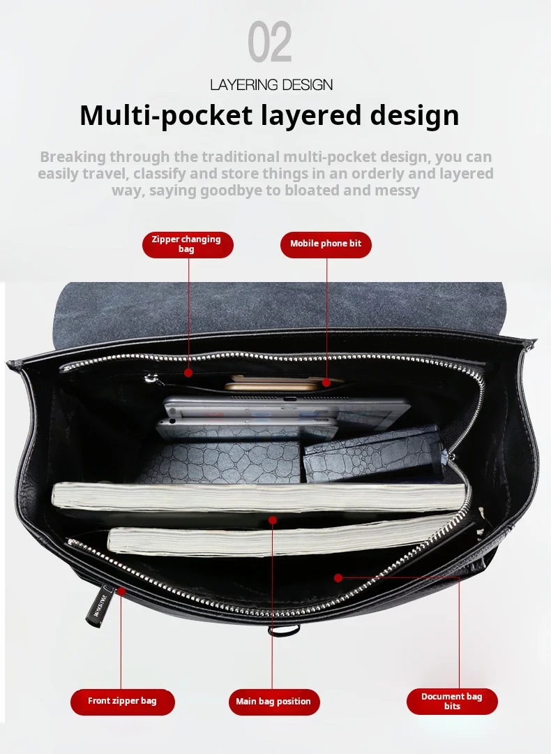 حقيبة ظهر عصرية من جلد البقر الطبيعي متعددة الاستخدامات للرجال، حقيبة أعمال أنيقة بحمالتين للكتف باللون الأسود