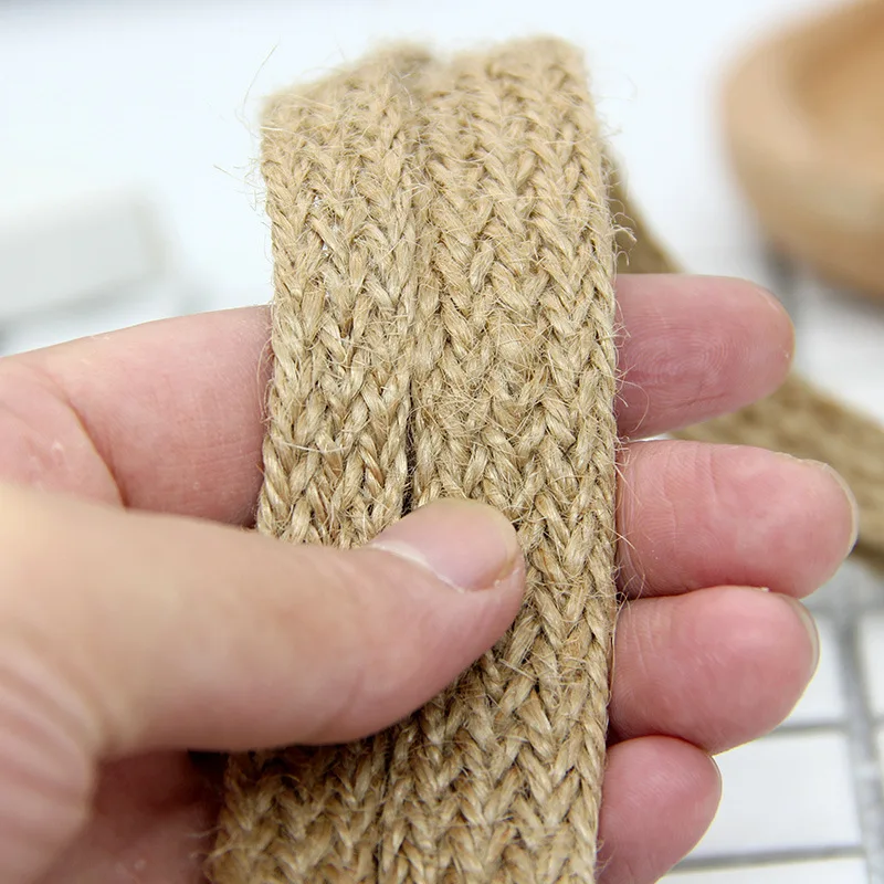 10m Hemp Cords Braided Flat Burlap Ribbon 8mm 12mm 18mm Nature Jute