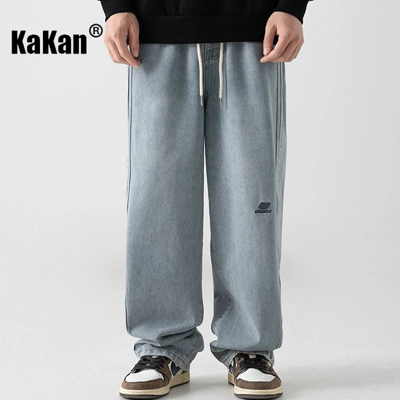 

Kakan - New European and American Side Striped Jeans for Men, Straight Leg Loose Embroidered Long Pants Jeans K88-K2159