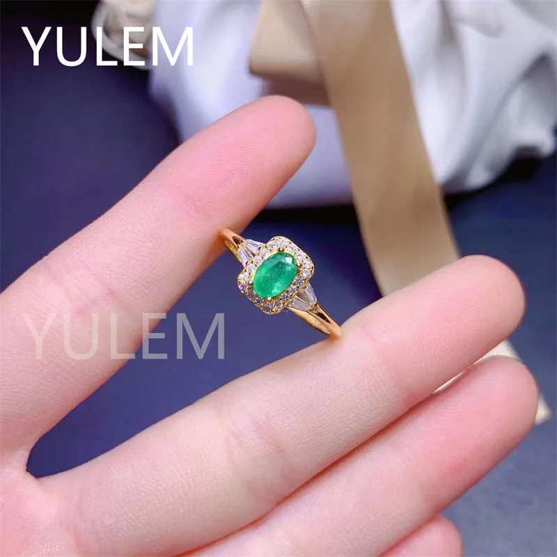 Fashion925SilverNaturalColombiaEmeraldsStoneRingforWomen4x6mm