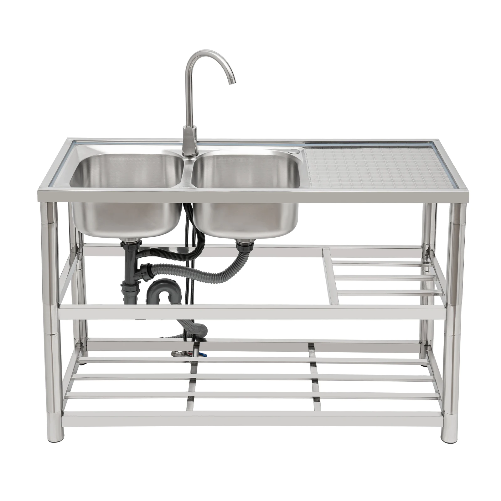 Stainless Steel Vegetable Washing Basin, Sink, Double Groove with Bracket, Thickened Double Basin 2